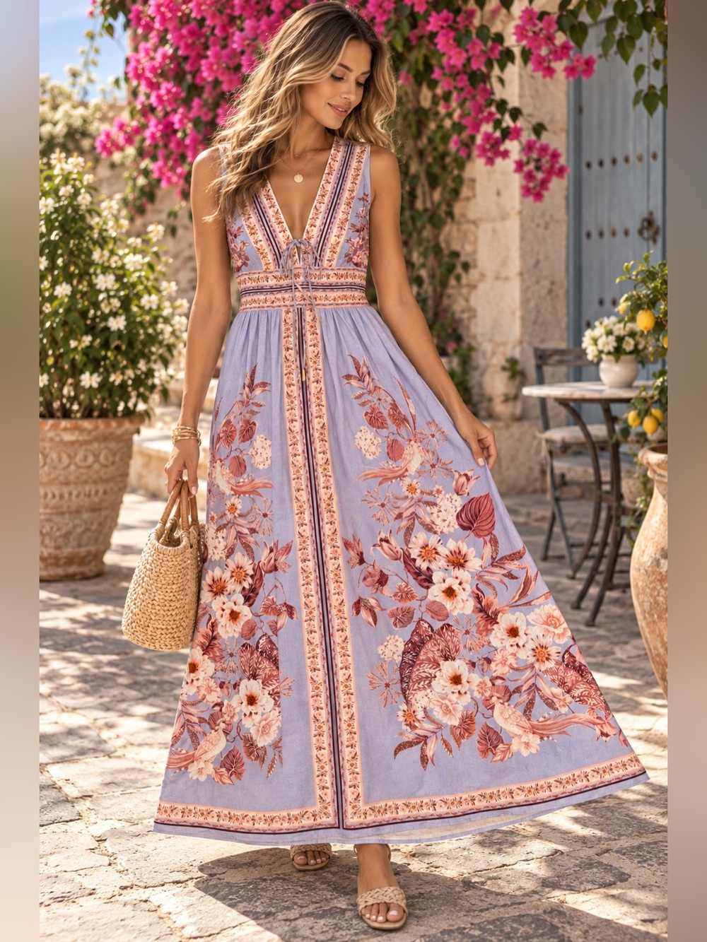 Caroline Constas Lavender Floral Maxi Dress sz XS